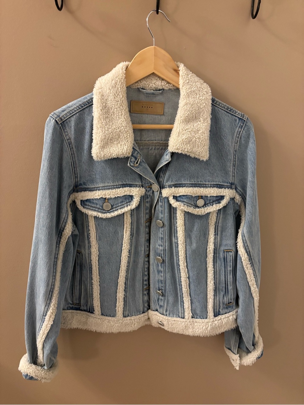 BlankNYC Light Blue Denim Jacket with Cream Sherpa Trim